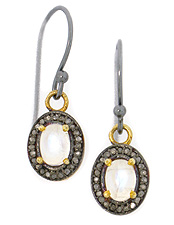 Short Moonstone and Pave Diamond Earrings
