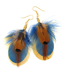 Blue and Gold Feather Earrings