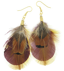 Gold and Burgundy Feather Earrings