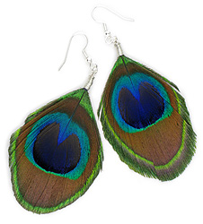 Round Peacock Eye Feather Earrings