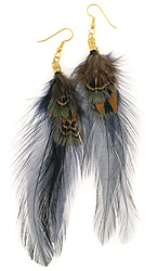 Dark Blue Green Brown Feather Earrings