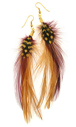 Gold Wine Natural Feather Earrings