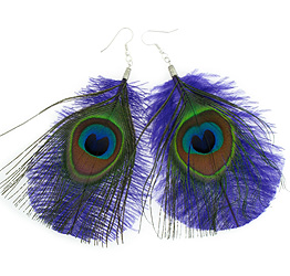 Purple Ostrich with Peacock Feather Earrings