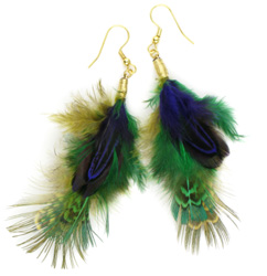 Purple Green Gold Feather Earrings