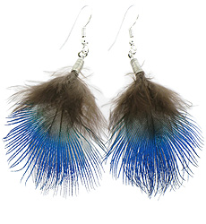 Blue Peacock Feather Earrings