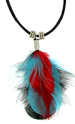 Blue Black Red Feather Necklace