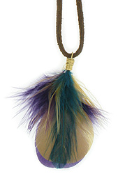 Teal Gold Purple Feather Necklace