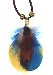 Blue and Gold Feather Necklace