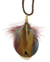 Yellow Burgundy Black Feather Necklace