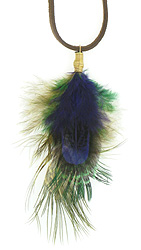 Purple Green Gold Feather Necklace