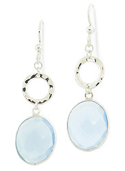 Blue Onyx Hammered Circle Earrings