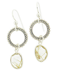 Golden Rutilated Quartz Textured Circle Earrings