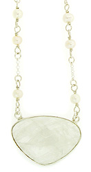 Long Beaded Pearl and Moonstone Necklace