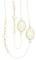 Long White Onyx and Pearl Necklace