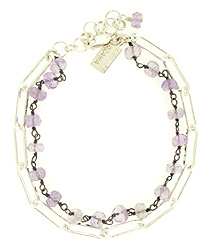 Sterling Silver Paperclip Bracelet with Pink Amethyst