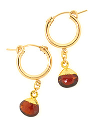 Gold Huggie Hoops with Cap Garnet Earrings