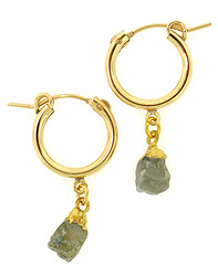Gold Huggie Hoops with Cap Natural Labradorite Earrings