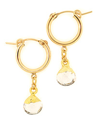 Gold Huggie Hoops with Cap Crystal Earrings
