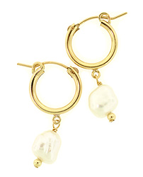 Gold Huggie Hoop Earrings with Keshi Pearls