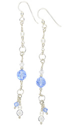 Long Light Sapphire Crystal and Pearl Earrings