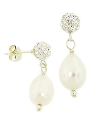 Crystal Ball White Pearl Earrings