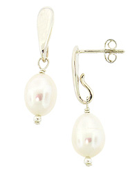 Long Post White Pearl Earrings