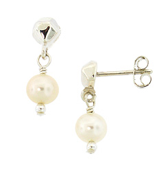 Mini Crinkle Post White Pearl Earrings