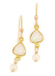Tiny Triangle Opal and Pearl Earrings