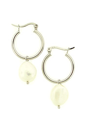Sterling Silver Huggie Hoop Earrings with Pearl