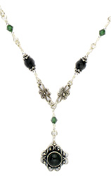 Green Tourmaline with Black Onyx and Crystal Necklace
