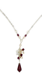 Cascading Red Crystal and Pearl Necklace