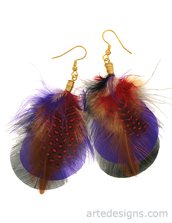 Black Purple Red Feather Earrings
