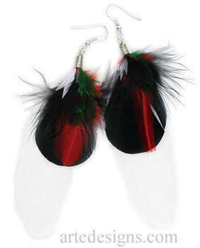 Green Red White Feather Earrings
