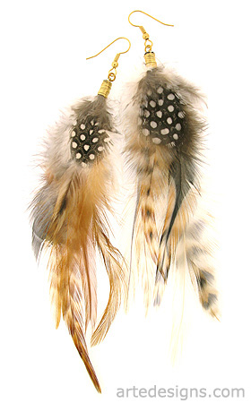 Natural Furnace and Guinea Feather Earrings
