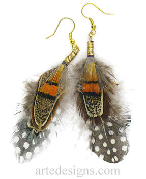 Guinea Orange Feather Earrings
