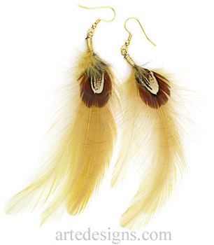 Gold and Brown Feather Earrings

