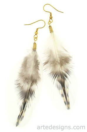 Fluffy White Feather Earrings with Stripes
