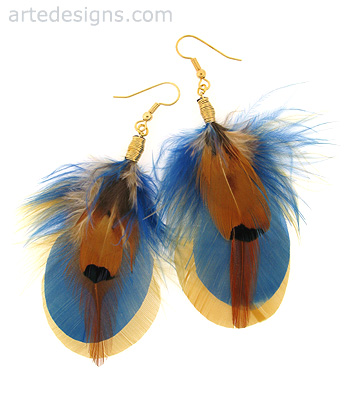 Blue and Gold Feather Earrings
