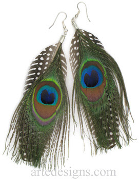 Peacock Eye with Spotted Feather Earrings
