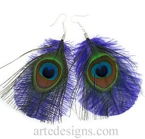 Purple Ostrich with Peacock Feather Earrings
