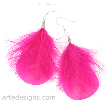 Fluffy Hot Pink Feather Earrings
