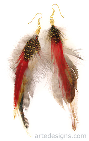 Yellow Red Brown Feather Earrings
