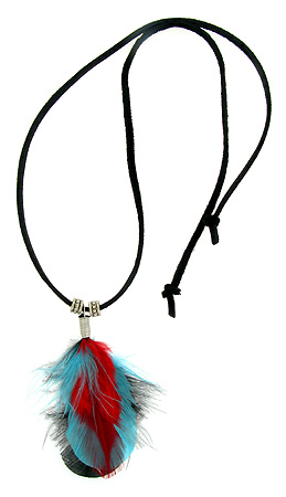 Blue Black Red Feather Necklace
