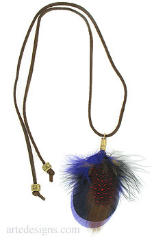 Black Purple Red Feather Necklace 
