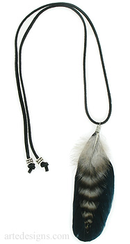 Black Feather Necklace with Stripes
