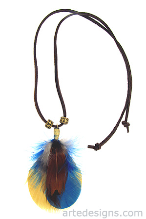 Blue and Gold Feather Necklace
