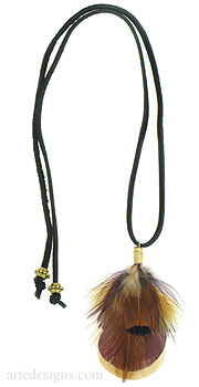Gold and Burgundy Feather Necklace

