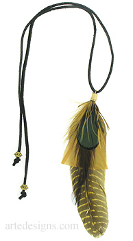 Green and Gold Feather Necklace  
