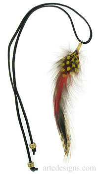 Yellow Red Brown Feather Necklace 
