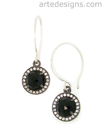 Black Spinel and White Topaz Drop Earrings
